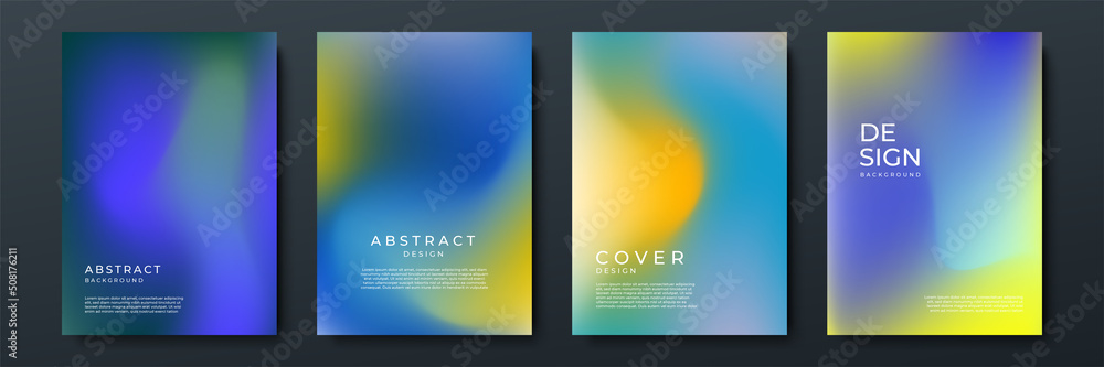 Fototapeta premium Blurred backgrounds set with modern abstract blurred color gradient patterns. Smooth templates collection for brochures, posters, banners, flyers and cards. Vector illustration.