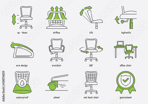 office chair function icon set