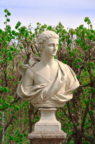 Marble bust with garden