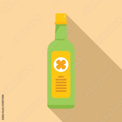 Canola oil bottle icon flat vector. Plant flower