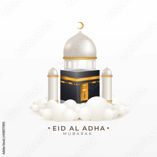 3d Kaaba and luxury mosque in the clouds vector suitable for Eid al adha or islamic celebration day