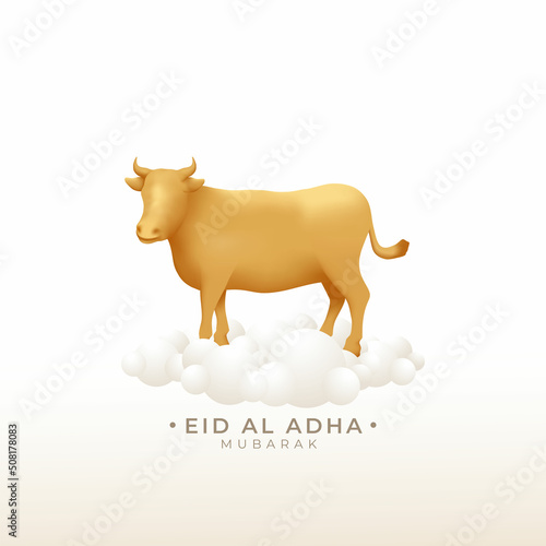 3d Gold Cow on the cloud suitable for element of Eid al adha day or sacrificial animal sale banner