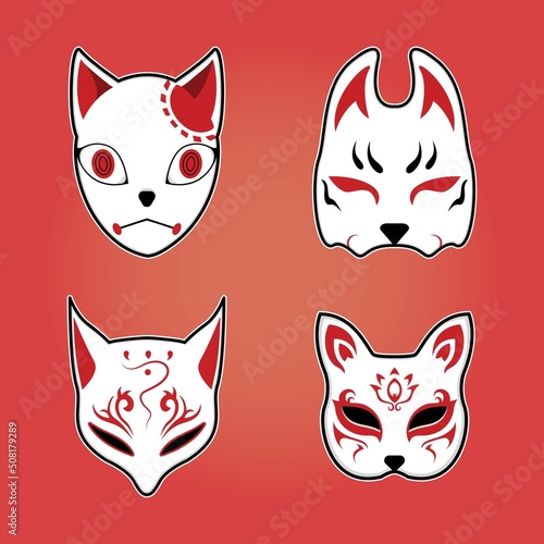 Japanese kitsune mask set vector illustration