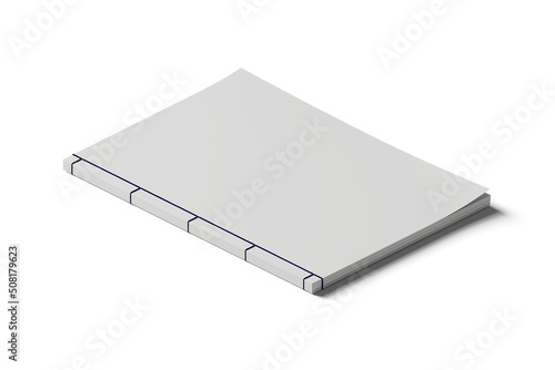 isometric view blank book magazine paper mockup illustration 3d render isolated on white background