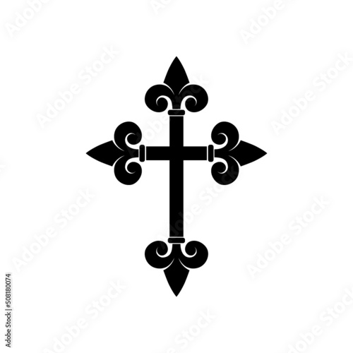 Antique cross fleur de lis icon isolated on white background