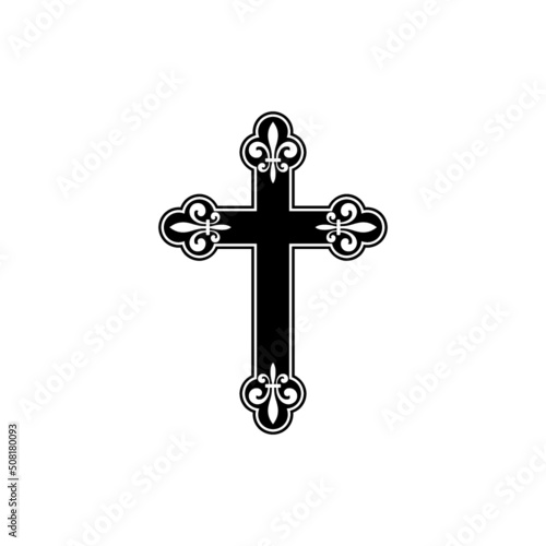 Antique cross fleur de lis icon isolated on white background