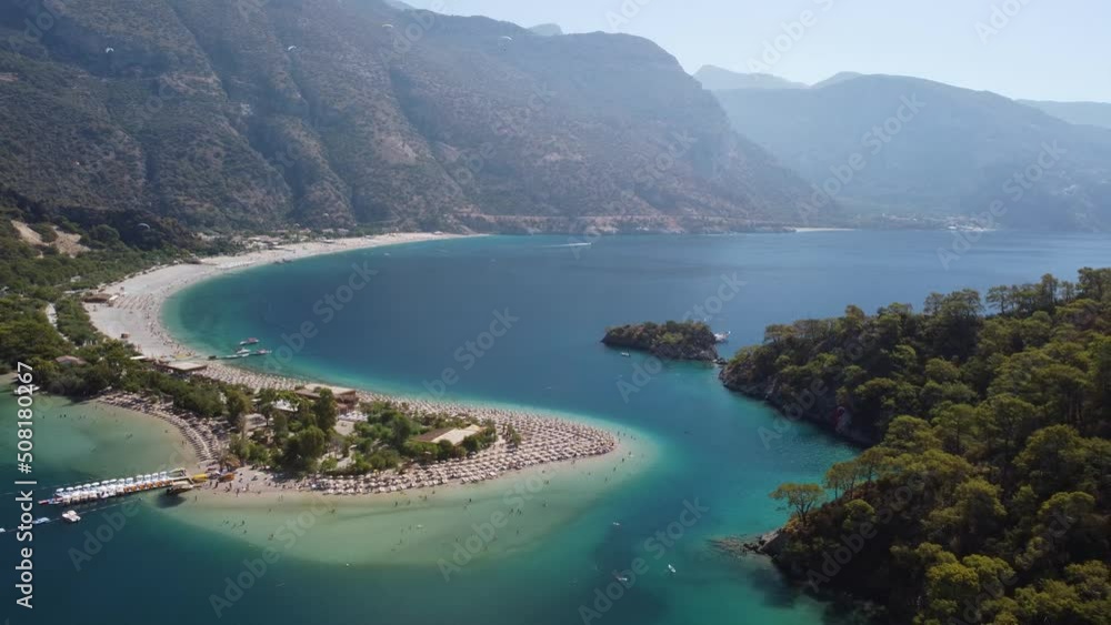 Awesome aerial view of Blue Lagoon in Oludeniz, Turkey