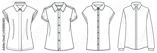 Photographie flat sketch set of women's shirt blouse vector illustration