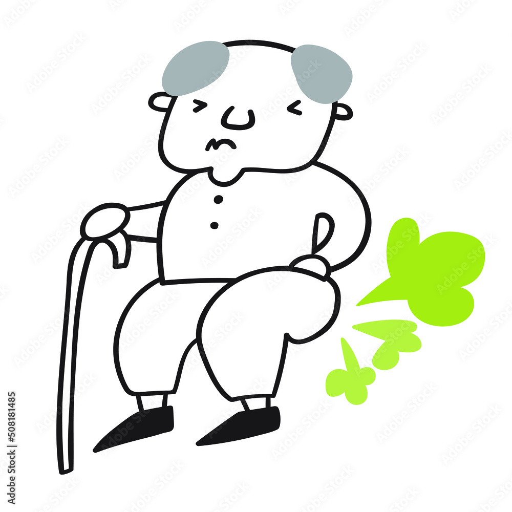Old man fart. Outline icon. Illustration on white background. Old man fart. Outline icon. Illustration on white background.