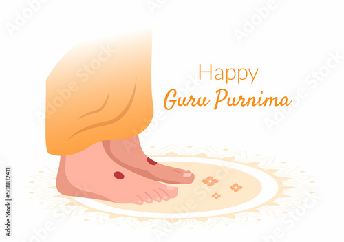 Happy Guru Purnima of Indian Festival to Spiritual and Academic Teachers in Flat Cartoon Flower Background Illustration