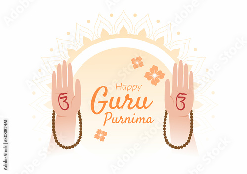 Happy Guru Purnima of Indian Festival to Spiritual and Academic Teachers in Flat Cartoon Flower Background Illustration