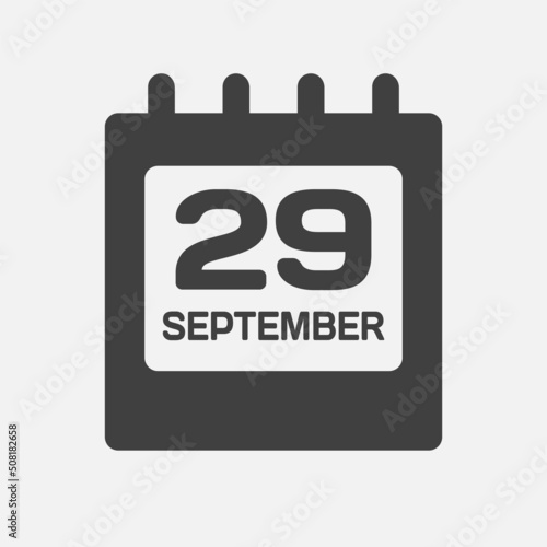 Icon day date 29 September, template calendar page