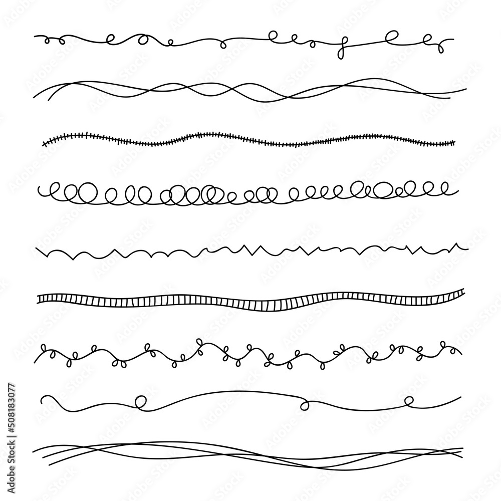 Vector set hand drawn vintage borders. Doodle lines collection, decorative element for your design - obrazy, fototapety, plakaty 