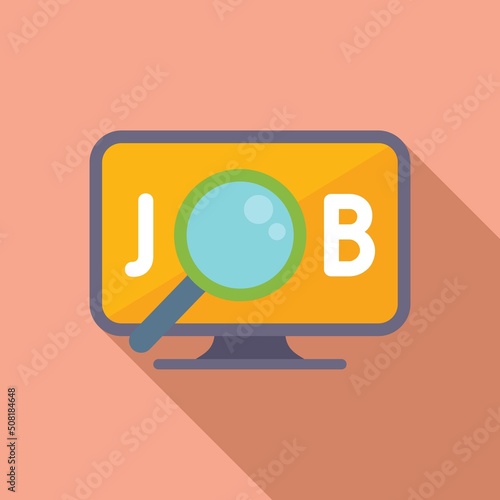 Online job search icon flat vector. Computer interview