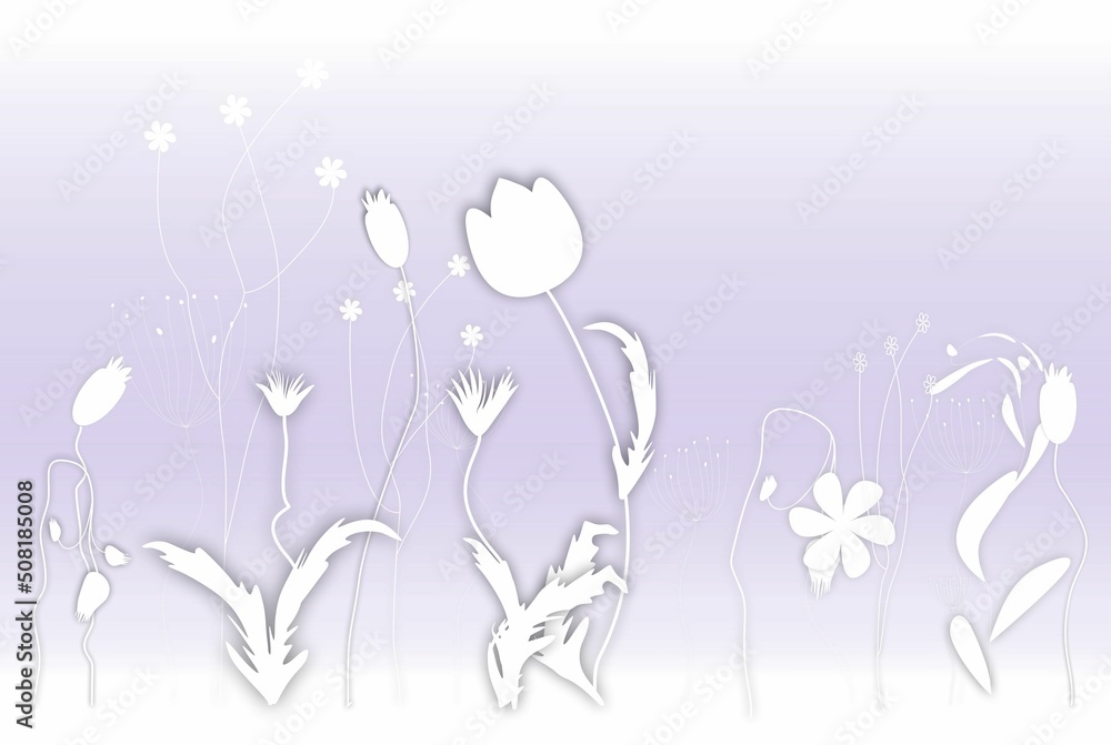 Romantic background with wildflowers. Background with flowers for text. Volumetric background with flowers.