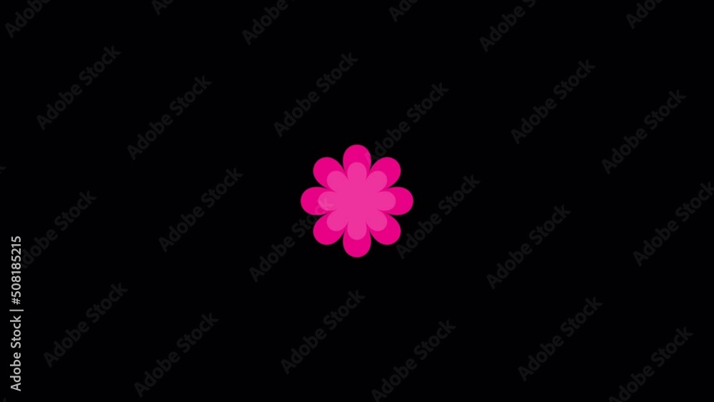 Set of center wipe transitions of flower graphics animated on transparent background with an alpha channel. 5 types of the color pattern included. Set of center wipe transitions of flower graphics animated on transparent background with an alpha channel. 5 types of the color pattern included.