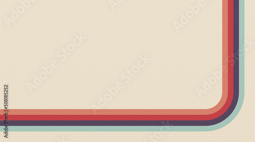 Retro background with stripes and half-tone square texture in 1970s style. Vintage template for cover or banner. Vector illustration in retro colors.