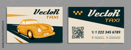 Business Card Taxi in Retro style. Vector Template Vintage Visiting Card. Mockup printable