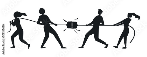 People tug of war very one on the team Silhouettes premium vector template