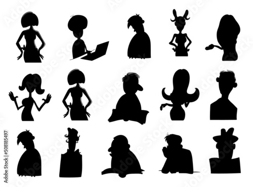 One kind of game with cartoon men women  Silhouettes premium vector template photo