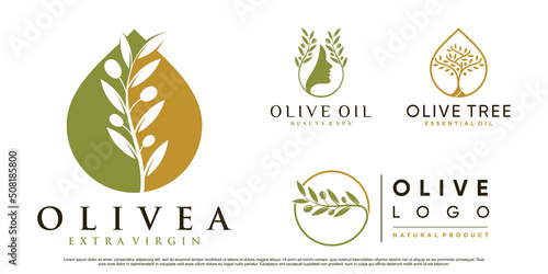 Set of olive tree and oil logo design vector illustration with creative element Premium Vector