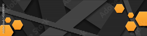 Orange hexagon in the dark background, elegant banner, business, minimal style