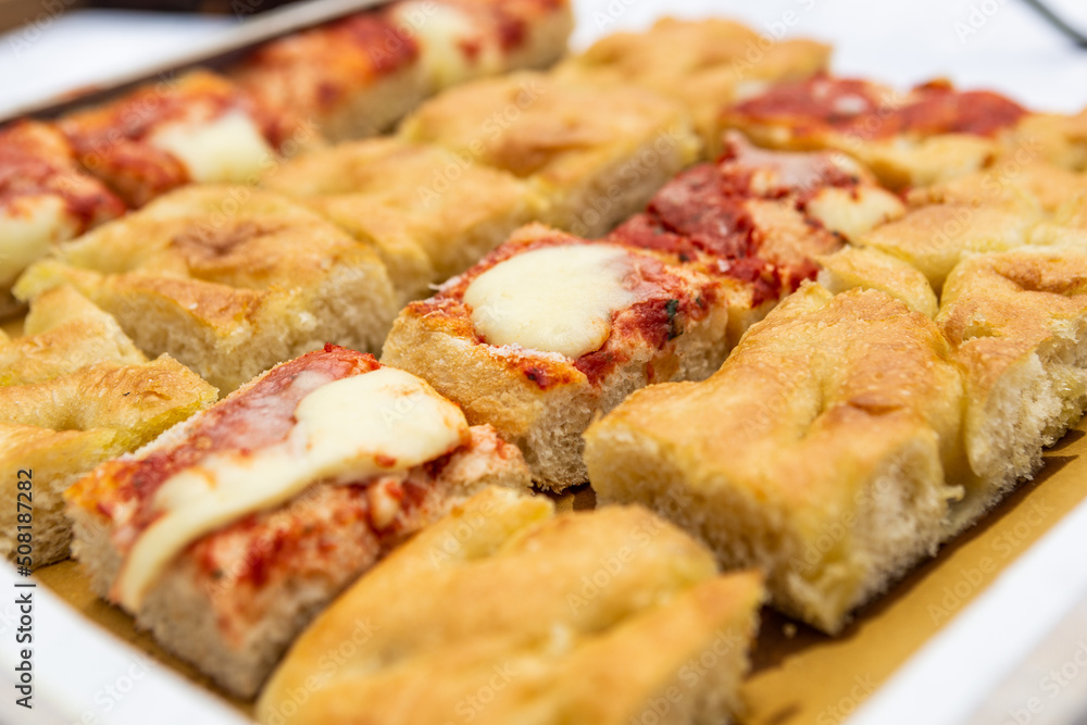 Event aperitif with pizza buffet and chopped focaccia. Event aperitif with pizza buffet and chopped focaccia.