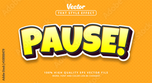 Editable text effect, Pause text with color white yellow and black style and modern soft style