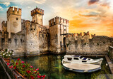 Most beautiful medieval castles of Italy - Scaligero Castle in Sirmione. Lake Lago di Garda in north, Lombardy