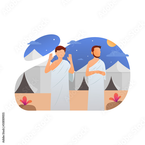 Overnight at mina and muzdalifah. Depart for mina hajj and umrah vector illustration