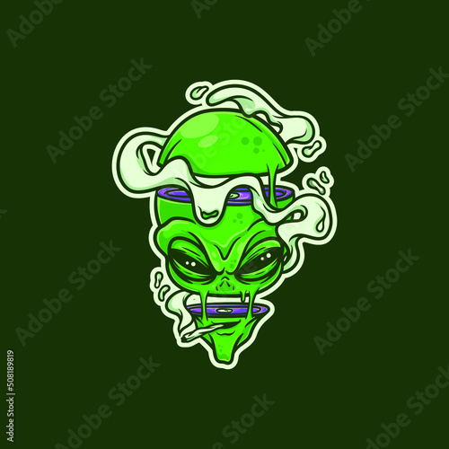 Alien head smoking a weed joint