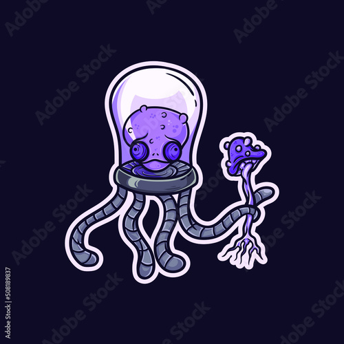 Purple mushroom alien holding a magic mushroom vector illustration