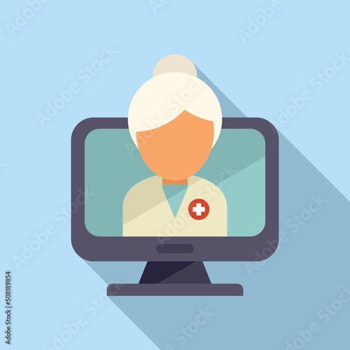 Old online doctor icon flat vector. Health patient