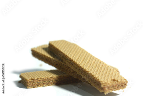 delicious wafer biscuits on white background isolated