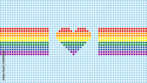 Pride flag and heart shape background. Summer Swimming pool mosaic or pixel style. LGBT love sign. Vector illustration