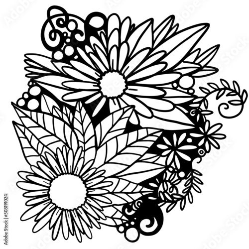 Hand drawn linedoodle illustration Vecor floral element  Coloring book page