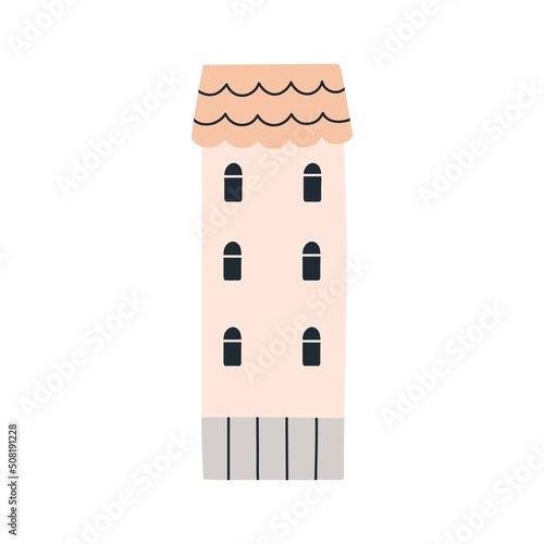 House exterior in Scandinavian style. Cute Scandi home facade. Outside of coz...