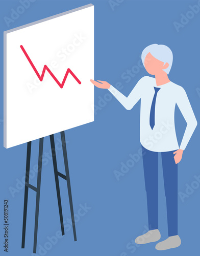 Analytics information and development statistics. Web analysis measure, product testing technology. Man analyses dashboard seo optimization, digital report. Statistical indicators and data on diagram