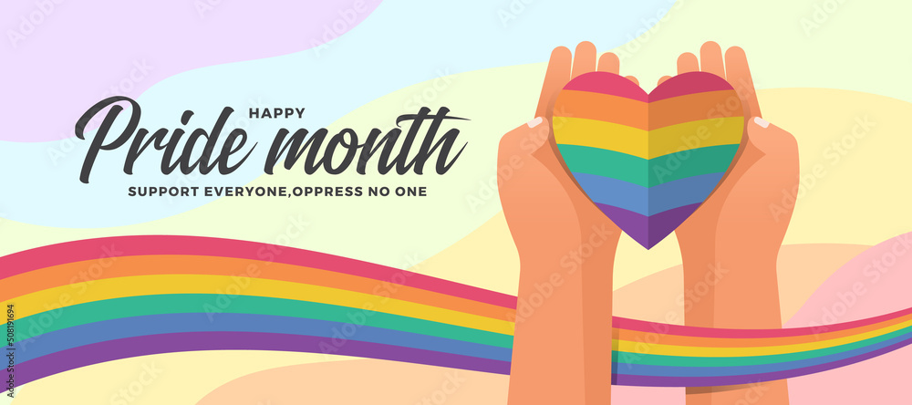 Happy pride month - hands hold paper rainbow pride heart with pride ...