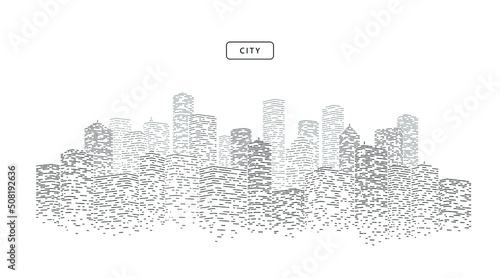Concept of smart city. Digital building at night. Illustration on white background.