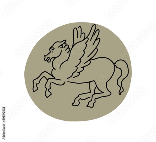 Old Greek coin with pegasus. Antique money of Ancient Greece. Historical fina...