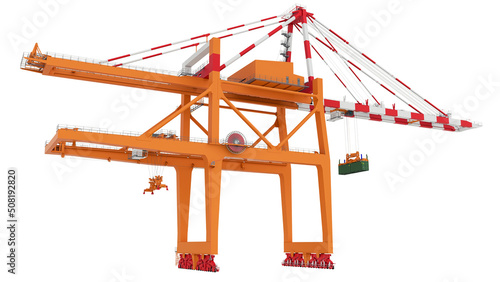Sea port crane on a white background. 3d rendering.