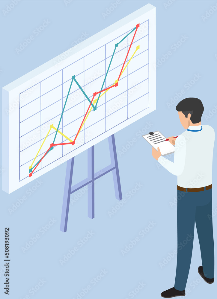 Analytics information and development statistics. Web analysis measure, product testing technology. Man analyses dashboard seo optimization, digital report. Statistical indicators and data on diagram Analytics information and development statistics. Web analysis measure, product testing technology. Man analyses dashboard seo optimization, digital report. Statistical indicators and data on diagram