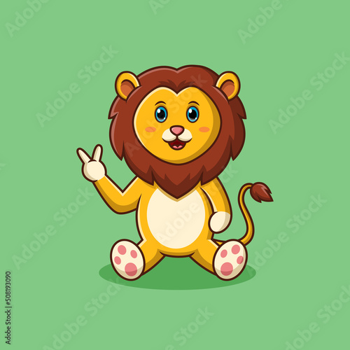 Cute lion cartoon happiness. Vector illustration