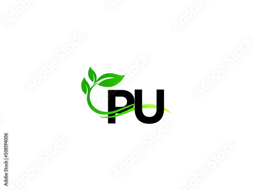 Organic PU Logo Leaf Icon, Nature Pu up Green Leaf Logo Image Design For Any Type Of Business