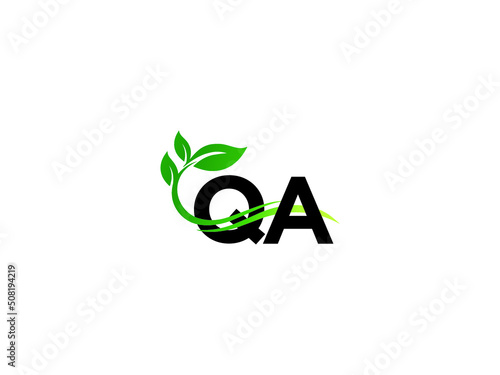 QA aq Green Leaf Logo, Creative Qa Leaf Logo Icon Vector Stock