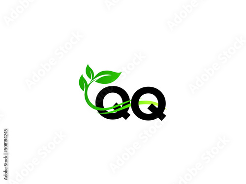 QQ qq Green Leaf Logo, Creative Qq Leaf Logo Icon Vector Stock