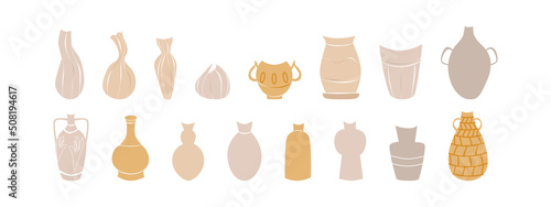 Modern set of hand drawn vase for decorative design. Vector illustration element.