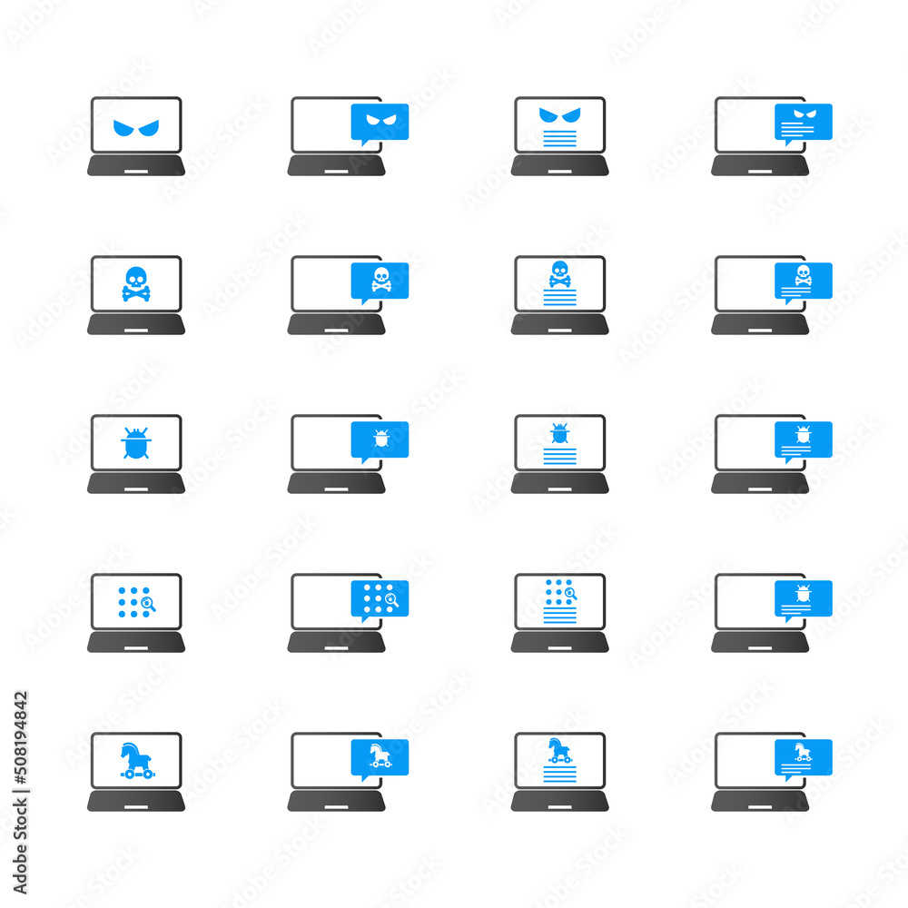 Malware content icon set. Alert notification on laptop computer , malware concept, spam data, online scam, virus , vector illustration. Malware content icon set. Alert notification on laptop computer , malware concept, spam data, online scam, virus , vector illustration.