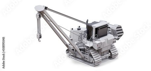 White crawler crane with side boom. 3d rendering. photo